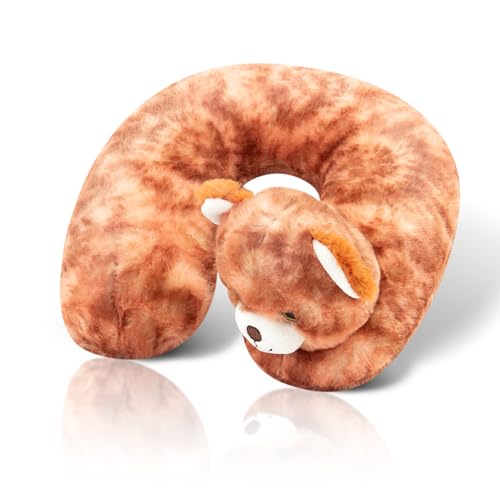 Image of Cloudz Kids Super Soft N' Cuddly Animal Airplane Travel Neck Pillow! Keep Children Comfy and Supported with a Buddy While Traveling or just Resting at Home - Brown Bear