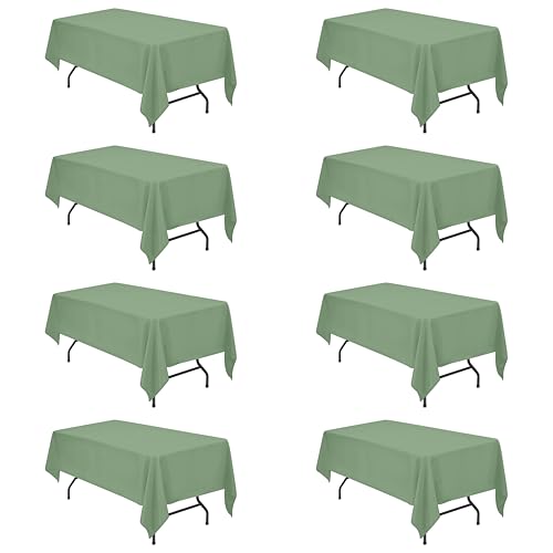 Image of BRILLMAX 8 Pack Sage Green Tablecloths 60x102 Inch for 6ft Rectangle Tables | 150 GSM Polyester Fabric, 15 inch Standard Drop, Water, Stain & Wrinkle Resistant Cloth Cover for Wedding Reception Banquet Party