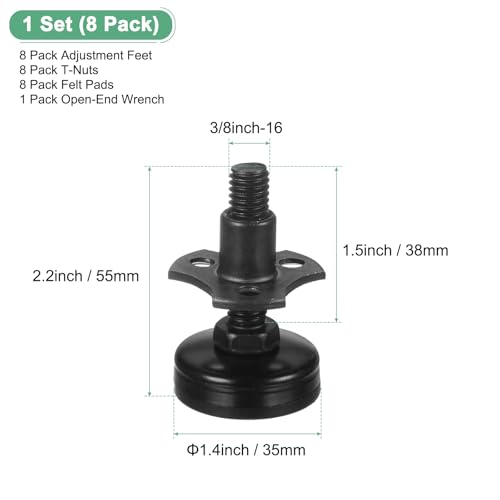 Image of M METERXITY 8-Pack Furniture Feet 3 /8 inch-16 Thread w T-Nut Kit 2640LBS Black