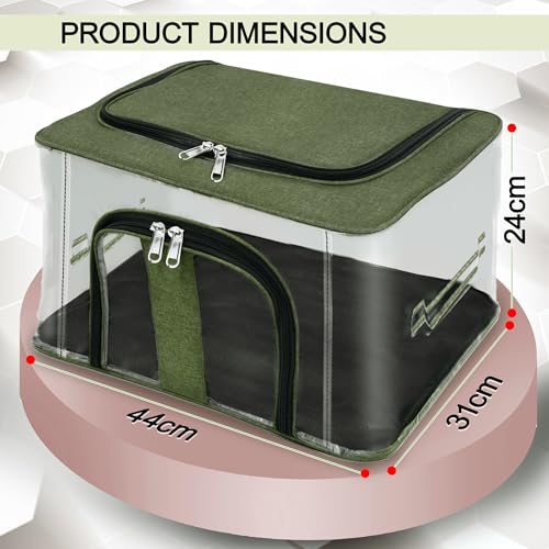 Image of Storite 5 Pack Nylon 33 L PVC Transparent Moisture Proof Storage box for Clothes Closet Wardrobe Organizer for Clothes Saree Bags with Carry Handle (DarkGreen, 44L x 31W x 24H cm)