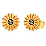 Sepfavo Sunflower Earrings Jewelry for Girls Cute Enamel Sunflower Earrings for Women Gold Stud flow