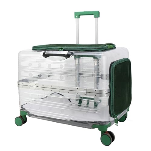 犬 キャリーケース ペットキャリーカート キャスター付き 犬 クレート ケース キャスター付き 4 輪 ペットカート 耐荷重 20KG 軽量ハードタイプ 犬 猫 小型犬 中型犬用 お出かけ 旅行 避難 通院に最適 (透明な緑)