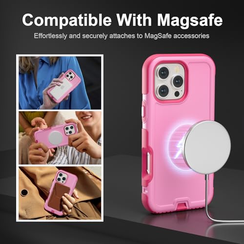 Follaroma for iPhone 16 Pro Max Case, Compatible with MagSafe, Heavy Duty Shockproof Protective Phone Case, Anti-Drop Protection, Dual Layer Magnetic Phone Cover for iPhone 16 Pro Max, 6.9", Pink by Follaroma - Used condition - Image 3