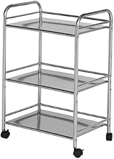 Multibao Heavy Duty 50cmx35cmx75cm Stainless Steel 3 Tier Side Rolling Kitchen Service Cart Trolley for Beauty Salon Shelf BBQ Hotels Restaurants