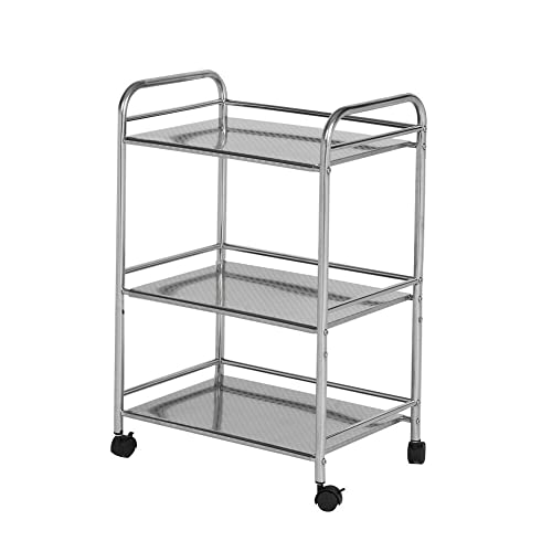 Multibao Heavy Duty 50cmx35cmx75cm Stainless Steel 3 Tier Side Rolling Kitchen Service Cart Trolley for Beauty Salon Shelf BBQ Hotels Restaurants