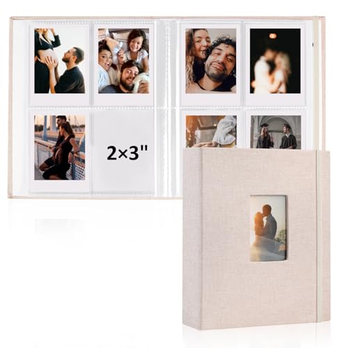 vivinin 2PCS Polaroid Photo Album, 2x3 Inch Pockets Mini Photo Album for 104 Pockets Hold 208 Pictures, Linen Hardcover Polaroid Album Book for Photos Family Anniversaries Baby Vacations (Off-White)