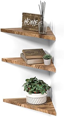 DELFOY Wall Mounted Rustic Wood Straight Edge Corner Shelf Storage Rack, Bookcase, Floating Shelves Home Decor for Bedroom, Living Room, Office and Kitchen, Set of 3 (Straight Edge)