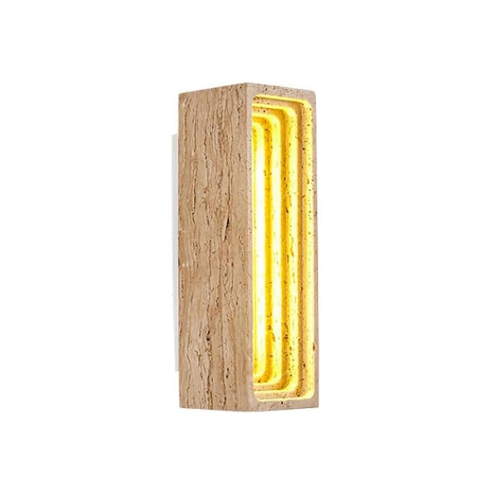 GUOGUOSM Nordic Industrial Style LED Wall Light, 9in Natural Yellow Travertine Wall Sconce, Hard Wire Connection Stone Wall Lamp, Living Room Corridor Bedroom Decorative Lighting Fixtures