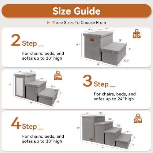 Image of Zerbuger Wider Dog Ramp for High Bed with Storage 18 inch H,Cat Scratcher, Foldable Dog Stairs for Small Medium Large Older Senior Animal, Sturdy Step for Climbing Bed or Couch, Arthritis-Friendly | 18 inch H Small Dog Steps for High Beds Couch, Folding Storage Pet Stairs Gift for Climbing Small /Medium /Large Old Dogs Cats