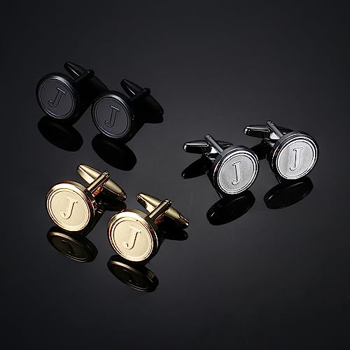 Lolias 3 Pairs Initial Cufflinks For Men Classic Mens Cufflinks Set Letter Cuff Links For Casual To Formal With Gift Box Silver Black Gold Cufflinks For Father Husband,J #TOP6