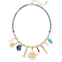 Ocean Charm Necklace, Gold Shell Fish Coin Starfish Fashion Pendant Necklace - Beach Themed Pendant Jewelry Women Gifts