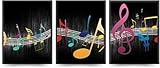 Linilioart Lienzo de 3 piezas de notas musicales modernas estiradas golpeando sobre el personal, arte de música, decoración de pared para estudio en casa, regalos musicales, sin marco (21 x 30 cm)