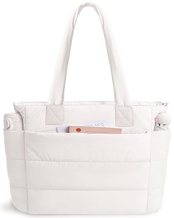 Image of Tote Bag for Women Puffer Tote Bag Large Nurse Bags Shoulder Handbag with Zipper for Work Travel,16.3 x 6.3 x 12 inches (MULTI COLOR) (6 Month Warranty)