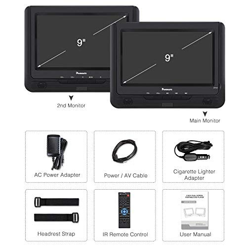 NAVISKAUTO 9.5" Portable DVD Player for Car, Dual Screen DVD Player with 5 Hour Rechargeable Battery, Last Memory and USB/SD Card Slot (Host DVD Player+ Slave Monitor) - Thumbnail 4
