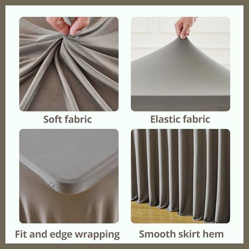 Image of Besutolife Rectangle Table Skirt Black Stretch Tablecloth One-Piece Wrinkle-Resistant Ruffles Design Perfect for Banquets Parties Wedding Dining Table (Grey, 6ft)