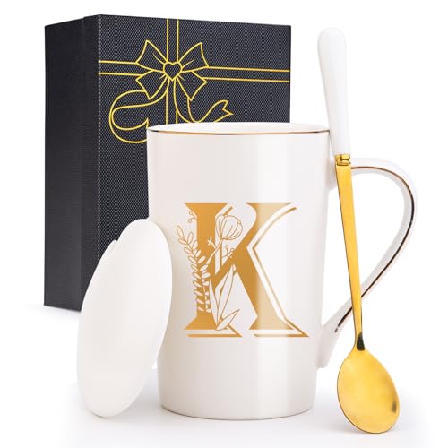 Jmugmt Letter K Personalized Initial Mugs with Flower, Letter K Personalized Coffee Mug,...