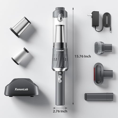 Image of Handheld Vacuum Cordless 25000Pa Car Vacuum 3-in-1 Handheld Vacuum, Includes Smart Display and Charging Base Hand Vac Cordless Rechargeable One-Touch Empty for Home /Pet /Car (​Silver)