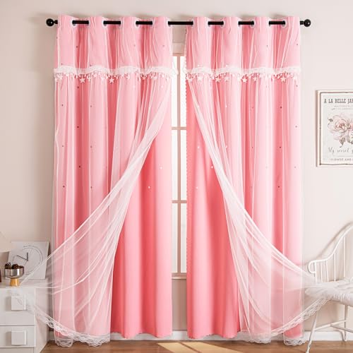 UNISTAR Pink Curtains for Girls Bedroom Kids Room, Star Room Darkening Cutain for Princess Daughter Window Home Decor (W52 x L63 / 1Panel)