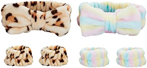 Doromy 6Pcs Headband Wrist Washband Scrunchies Cuffs Reusable Spa Headband Wrist Washband Face Wash Set Towel Facial Makeup Headband High Elastic Hair Band Wristband For Women Girls