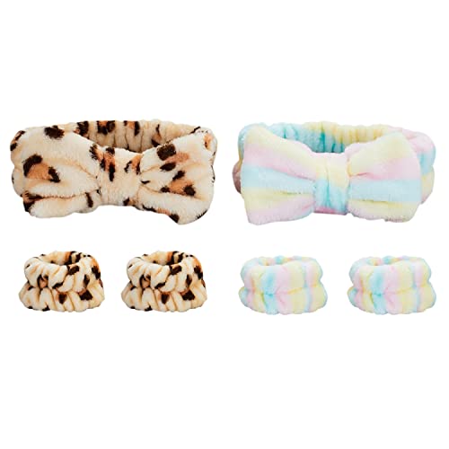 Doromy 6Pcs Headband Wrist Washband Scrunchies Cuffs Reusable Spa Headband Wrist Washband Face Wash Set Towel Facial Makeup Headband High Elastic Hair Band Wristband For Women Girls #TOP1