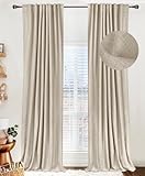 100% Blackout Shield Linen Blackout Curtains for Bedroom 84 Inches Long, Back Tab/Rod Pocket Living Room Drapes, Thermal Insulated Blackout Curtains 2 Panels Set, 50' W x 84' L, Oatmeal