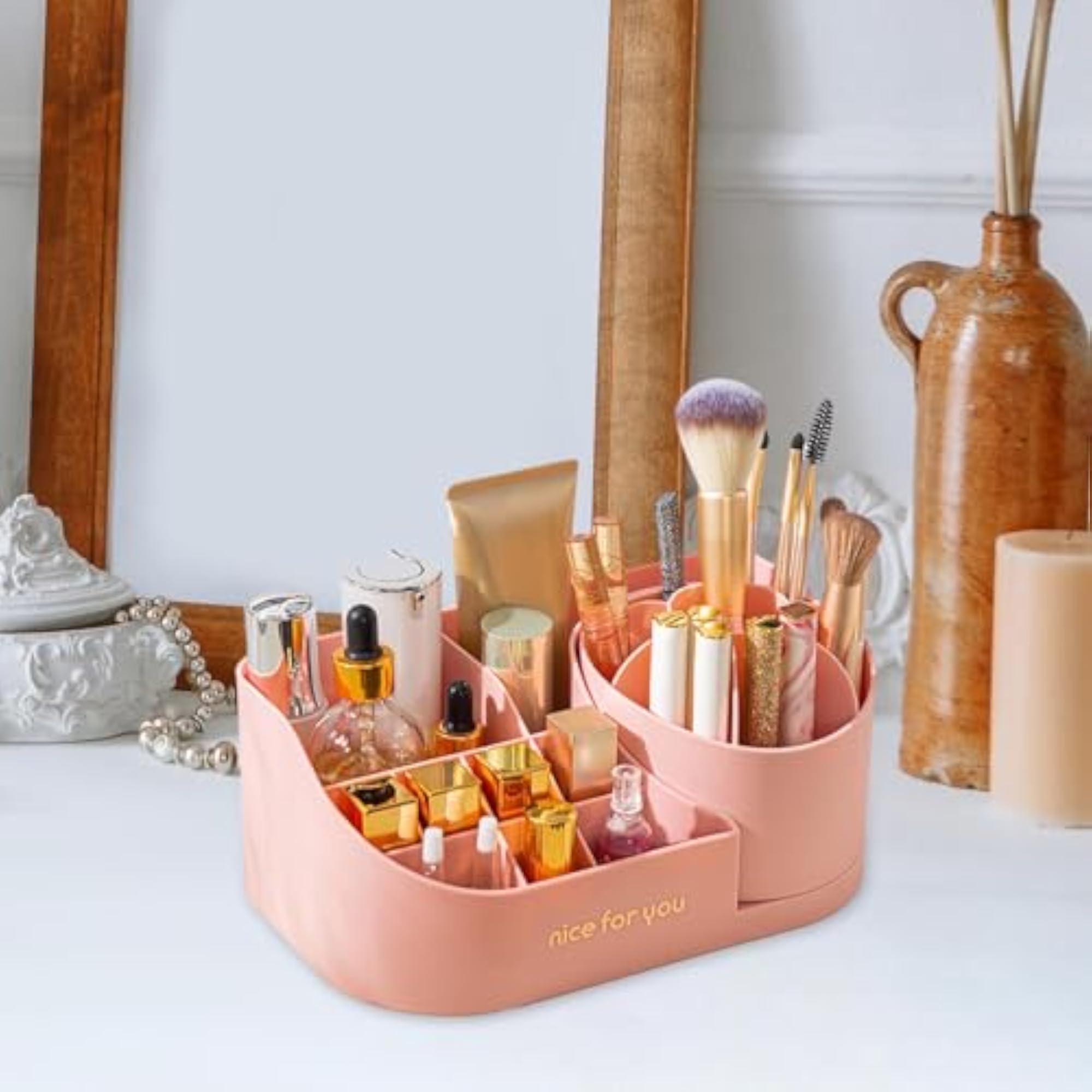 360 Rotating Makeup Brush Holder, Pink