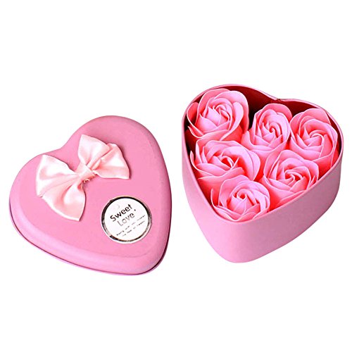 Tonsee 6 Stücke Rosen-Duftseifen in Herzform Geschenk-Box Rosenduft Steigung-Bunt Blumen Farben-Badeseife Rose Kreativ Blumen Home Decor Bestes Geburtstags-Valentinstag-Hochzeit Geschenk (Rosa) Cover