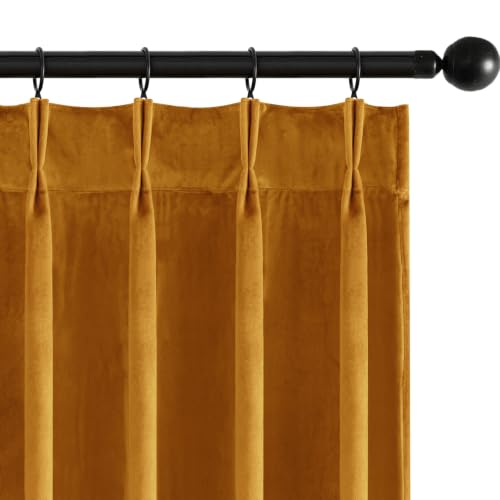 Image of MIULEE Mustard Yellow Velvet Curtains 84 inches Long, Pinch Pleated Blackout Drapes with Hooks, Thermal Insulated Pinch Pleat Panels for Bedroom Living Room, 2 Panels