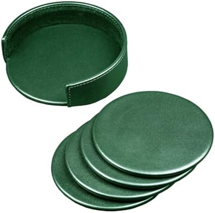 DACASSO Dark Green Leather Coaster Set - Luxury Dark Green Leather Round Coasters with Holder - Office Accessories & Executive Desk Decor - (Dark Green) image 5