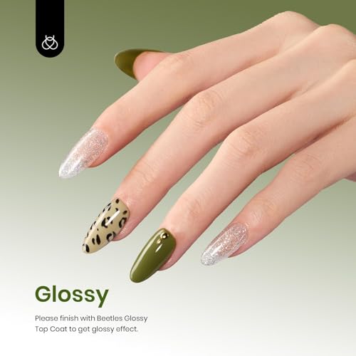 Image of Beetles Olive Green Gel Nail Polish, 15ML Army Green Earth Tone Day Gel Nail Polish, Long Lasting Soak Off Manicure for DIY Fall Nails Art