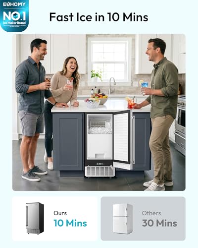 Image of EUHOMY Under Counter Ice Maker with Drain Pump, 100 lbs /Day Ice Machine, Auto-Cleaning & 24H Timer, Stainless Steel Commercial Ice Maker with 24 lbs Storage for Home /Bar /Cafe /Restaurant