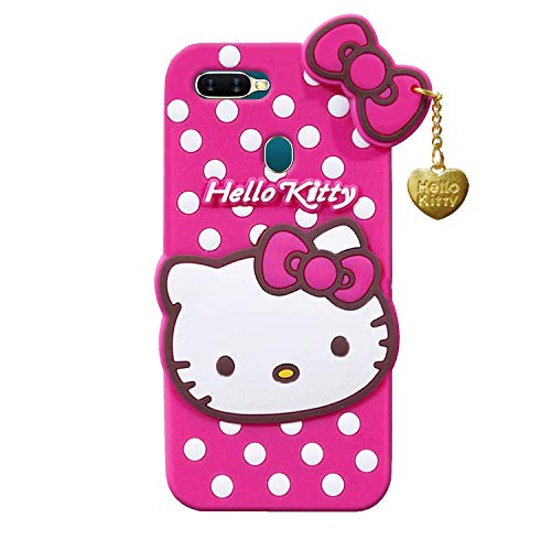 Image of Unirock Hello Kitty Back Case Cover for Oppo A5S| 3D Cute Hello Kitty Case |Soft Silicone Rubber Back Cover with Pendant Kitty Cover for Oppo A5S (Pink)