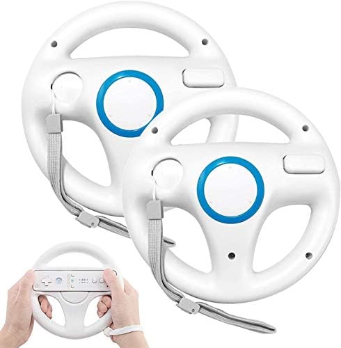 Steering Wheel for Wii Controller, 2 pcs White Racing Wheel Compatible with Mario Kart, GEEKLIN Game Controller wheel for Nintendo Wii Remote Game-White