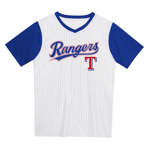 MLB Toddler 2T-4T Officially Licensed Pinstripe Team Color Team Logo Baseball Fashion Top V-Neck Jersey - Texas Rangers Blue - 3T