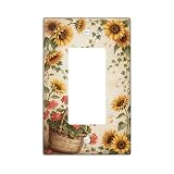 Copertura per interruttore singolo a bilanciere con girasole, cesto floreale rustico geranio primavera giallo plastica dimensioni standard accenti interruttori da parete piastre per nuovo appartamento