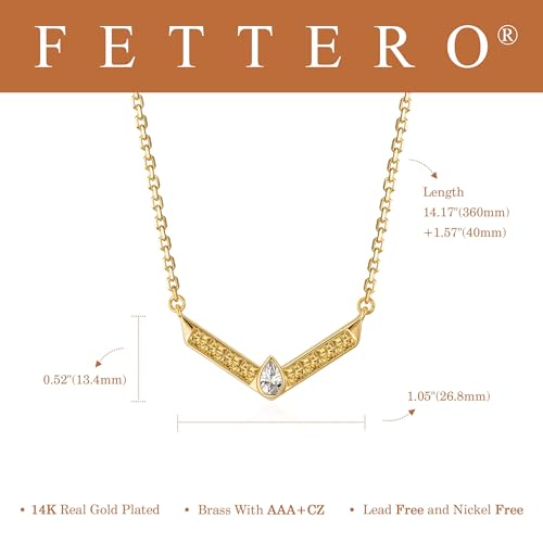 Fettero Dainty Gold Necklace for Women, 14K Gold Plated Cute Bar Pendant Choker Necklaces Simple Trendy Bar Necklaces Jewelry