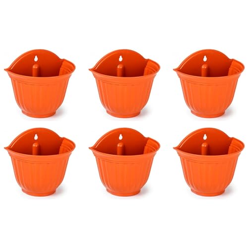 Acan Tradineur - Pack de 6 macetas de plástico para Pared, macetero, Tiesto de Colgar, Recipiente para Plantas, Flores, balcón, Porche, hogar, Fabricada en España (Marrón - 26 x 29,5 x 19 cm)