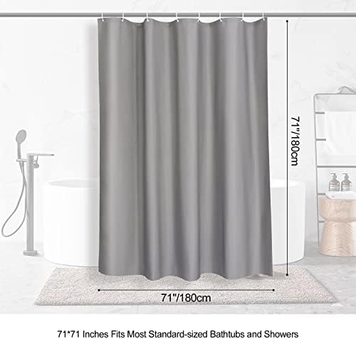 Amazon Brand - Umi Shower Curtain Mould Proof Resistant, Bathroom Curtains Waterproof Washable, Weighted Grey Shower Curtains, Bath Curtains for Wet Room with 12 Hooks - Diamond Grey 180x180cm