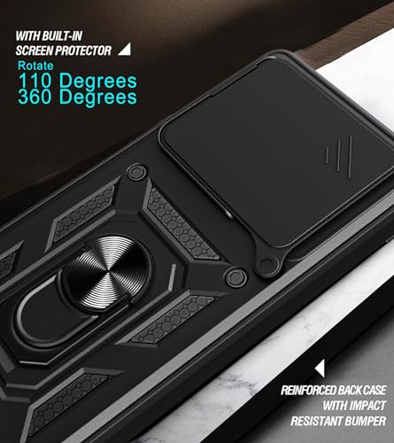 Image of Heavy Duty Back Case Cover for Xiaomi 17 Pro 5G, Shockproof Xiaomi 17 Pro Back Cover, Ring Case with Kickstand and Camera Protection Shutter - Black