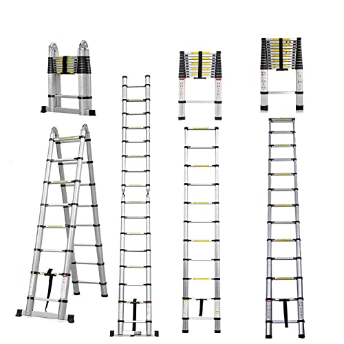 Aluminum Telescopic Extension Ladder, 12.5FT (12 Steps ) Aluminum Telescoping Ladder Max Load 330lb, Portable for Household & Outdoor Use