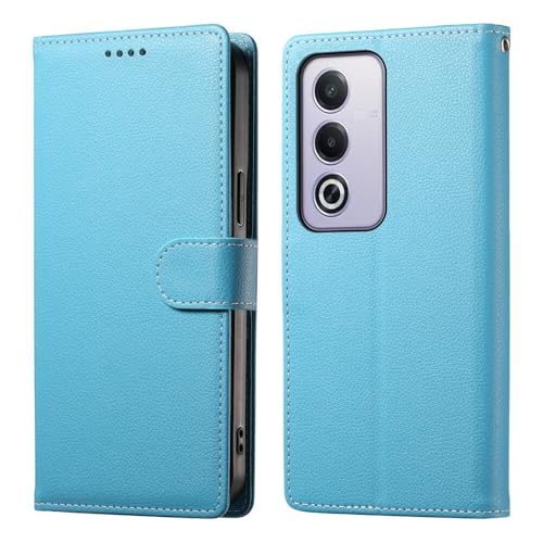 Étui Oppo A56 5G bleu clair - Housse portefeuille à rabat en cuir avec fentes cartes