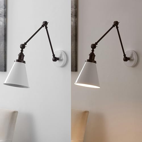 Image of JONATHAN Y Rover 1-Light Wall Sconce 7 inch, White /Oil Rubbed Bronze, Set of 2