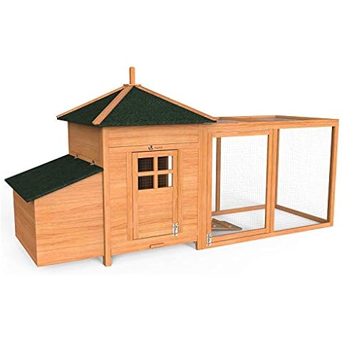 VOUNOT Chicken Coop and Run, Wooden Hen House with Nest Box, Poultry Ark Coup Rabbit Hutch Home Cover
