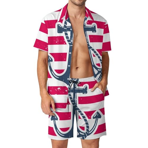 Chemise Hawaïenne Homme et Short Ensemble d'Été 2 Pièces Voile Rayée S