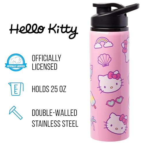 Image of Silver Buffalo Sanrio Hello Kitty Vibes, Stainless Steel Water Bottle, 25oz | Summer, 0.74 Liters