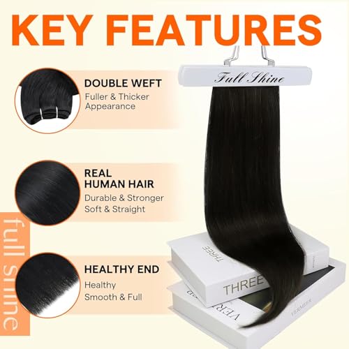 Image of Full Shine Weft Hair Extensions Human Hair 18 Inch 105G Color 1 Jet Black | Black Hair Extensions, Sew In Remy Hair, Straight Hair, Date Night, Add Length