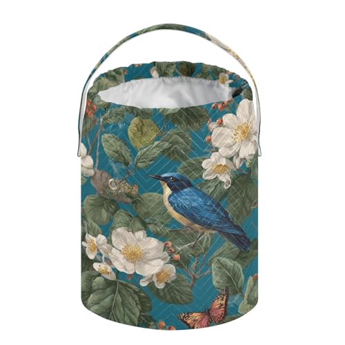 Image of ElliTarr Crochet Bag Yarn Bag with Handle Portable Knitting Project Bag Travel Yarn Storage Organizer Holder Case Vintage Blue Bird Flowers Butterflies