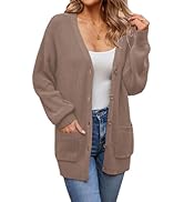QUALFORT Women's 100% Cotton Cardigans for Women Lantern Sleeve Oversized Sweater with Pockets Wo...