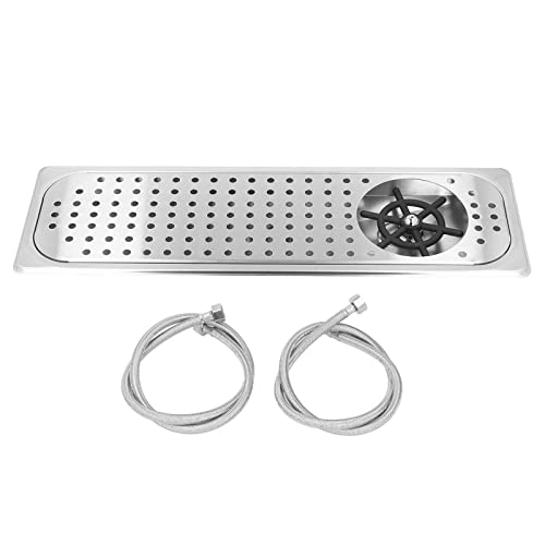 Baxnore Jarra Enjuagadora Automática de Tazas de Acero Inoxidable con Puerto de Conexión de Agua G1/2 para Bar, Cocina, Café, Uso en Encimera, Plata, 53 cm x 16,2 cm x 4 cm