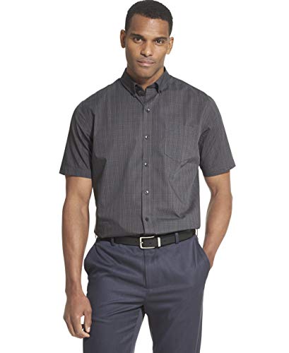 Van Heusen Men's Flex Short Sleeve Button Shirt, Black EOE Check, Small